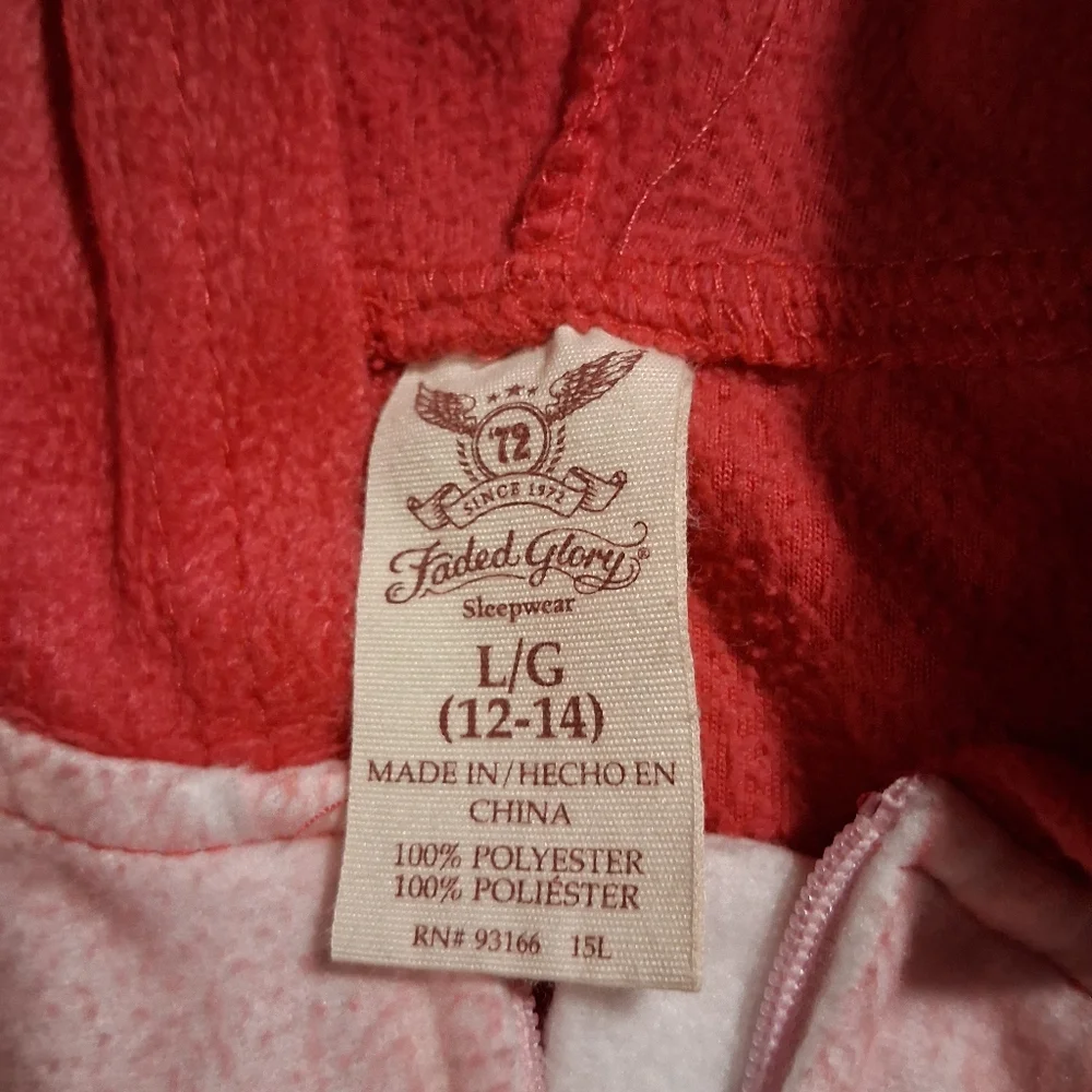 Faded Glory Donut Print Zip Front Hooded Onsie Pajamas Adult Sz. Lg. 12-14 - Picture 4 of 4